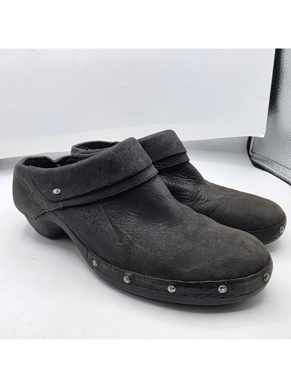 Merrell Black Leather Luxe Wrap Womens Size 9.5 Black Slip On Clogs Casual